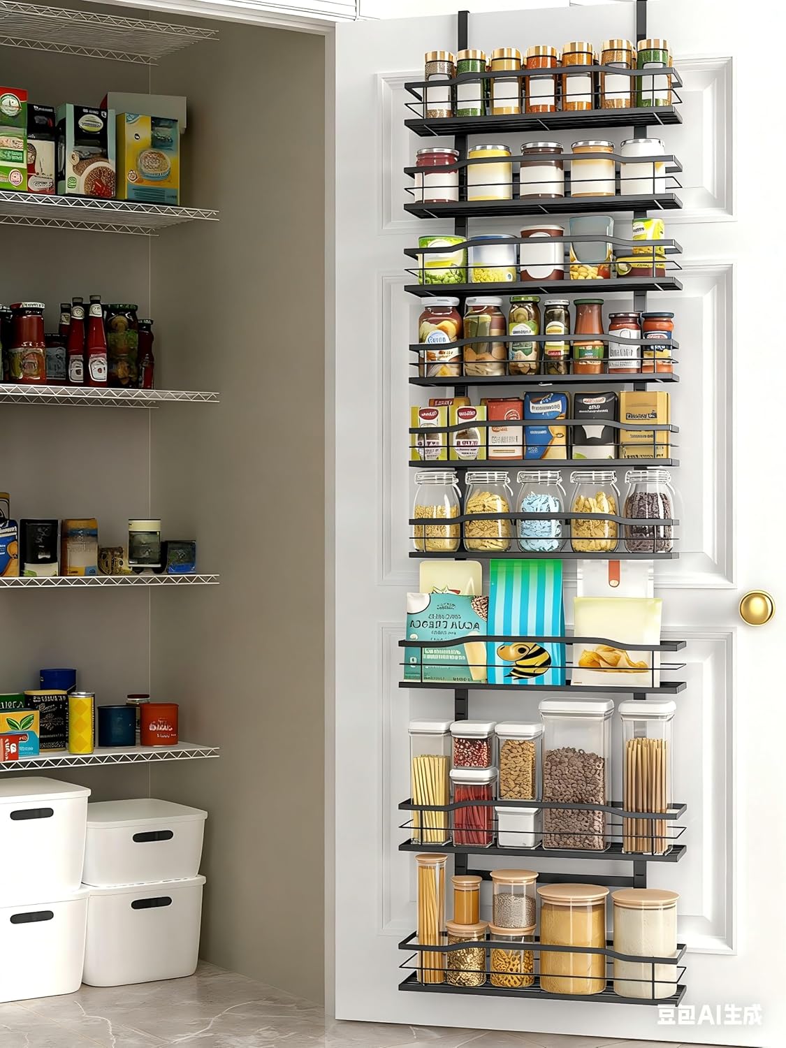 Moforoco 9-Tier Over The Door Pantry Organizer, Pantry Organization and Storage, Black Hanging Basket Wall Spice Rack Seasoning Shelves, Home & Kitchen Bedroom Bathroom House Essentials
