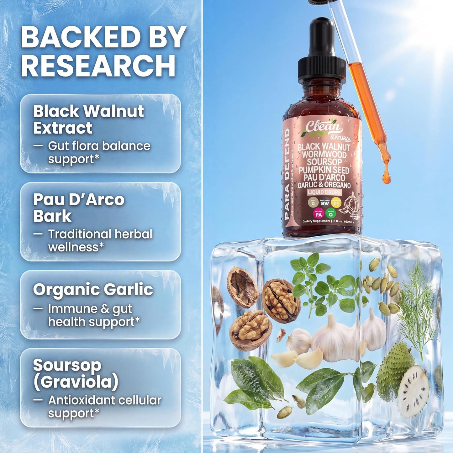 para Defend Wormwood Black Walnut Cleanse for Humans Drops Liquid Soursop Garlic Pumpkin Seed PAU D'Arco Oil of Oregano Turmeric Berberine Neem Extract Hull Bark Tincture by Clean Nutra
