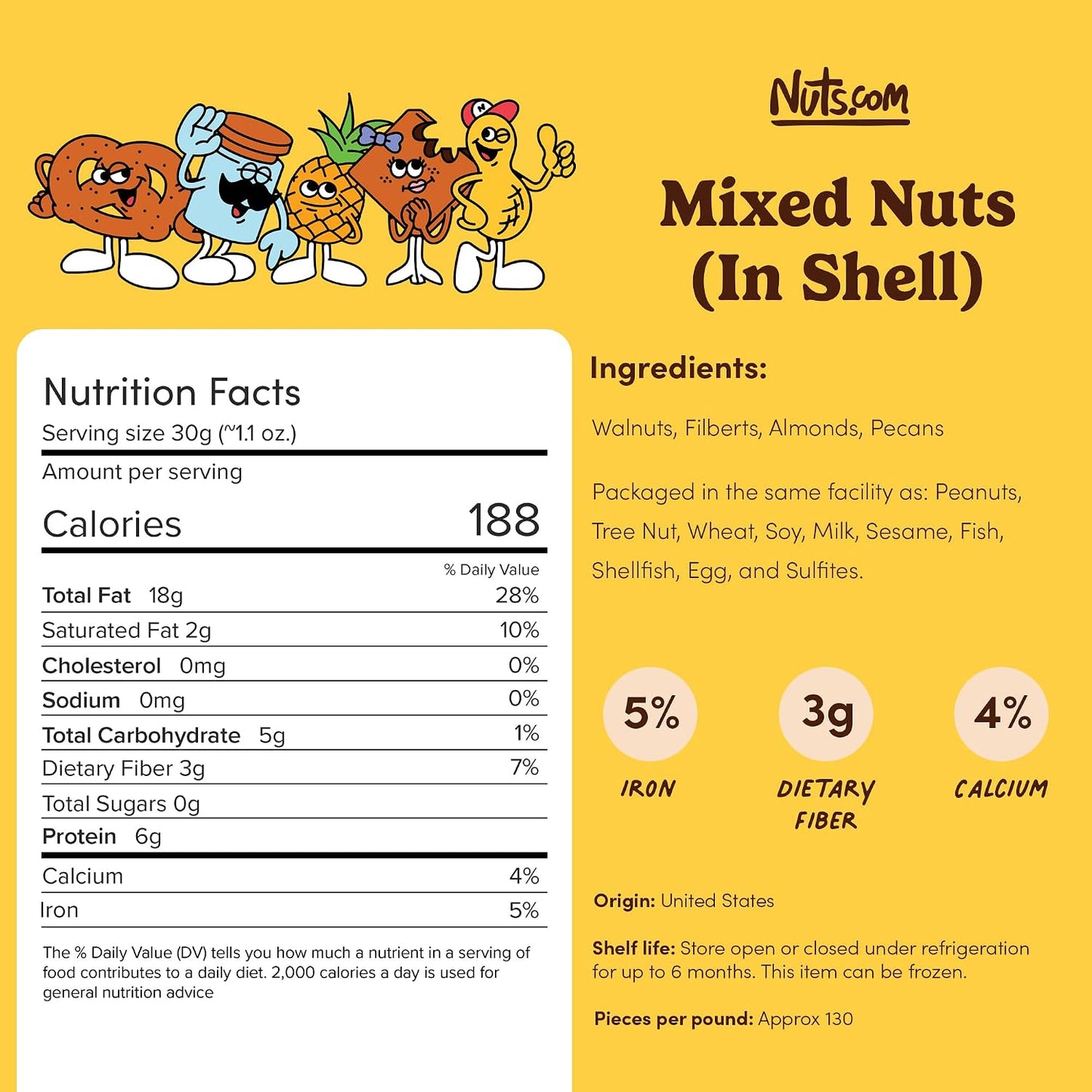 Mixed Nuts in Shell, 3 lb Bag, Natural, Includes Walnuts, Hazelnuts, Pecans, Almonds