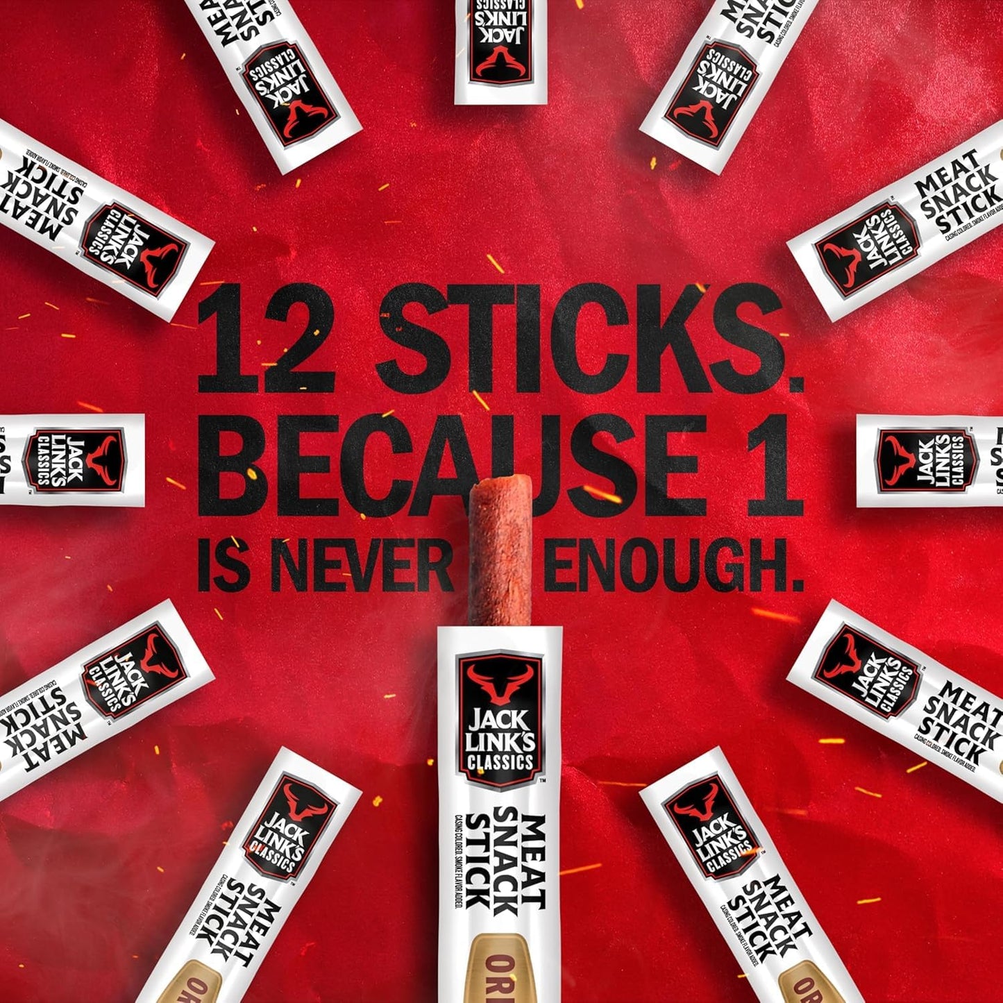 Jack Link's Classics Original Jerky Sticks, 20 Count, 0.8 oz Sticks, Made with Beef and Pork