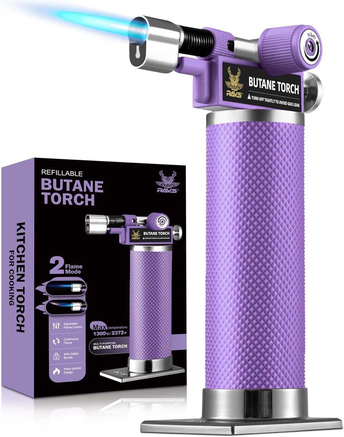 RAVS Butane Torch Lighter, DUAL Flame Mode Kitchen Torch, Refillable Cooking Torch Gun, Creme Brulee Torch Lighter, Blow Torch for Cooking, Welding, Mini Torch Soldering Torch, Butane is Not Included