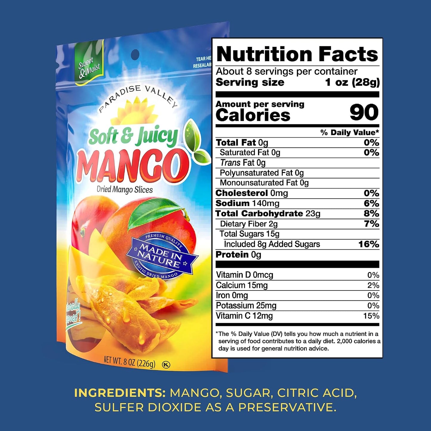 Dried Mango Slices - Soft & Juicy Low Sugar Added Dried Mango
