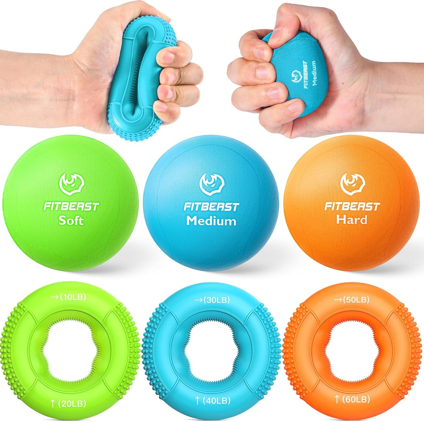 FitBeast Grip Strength Trainer - 6-Piece Hand Therapy Set for Strength, Recovery & Stress Relief