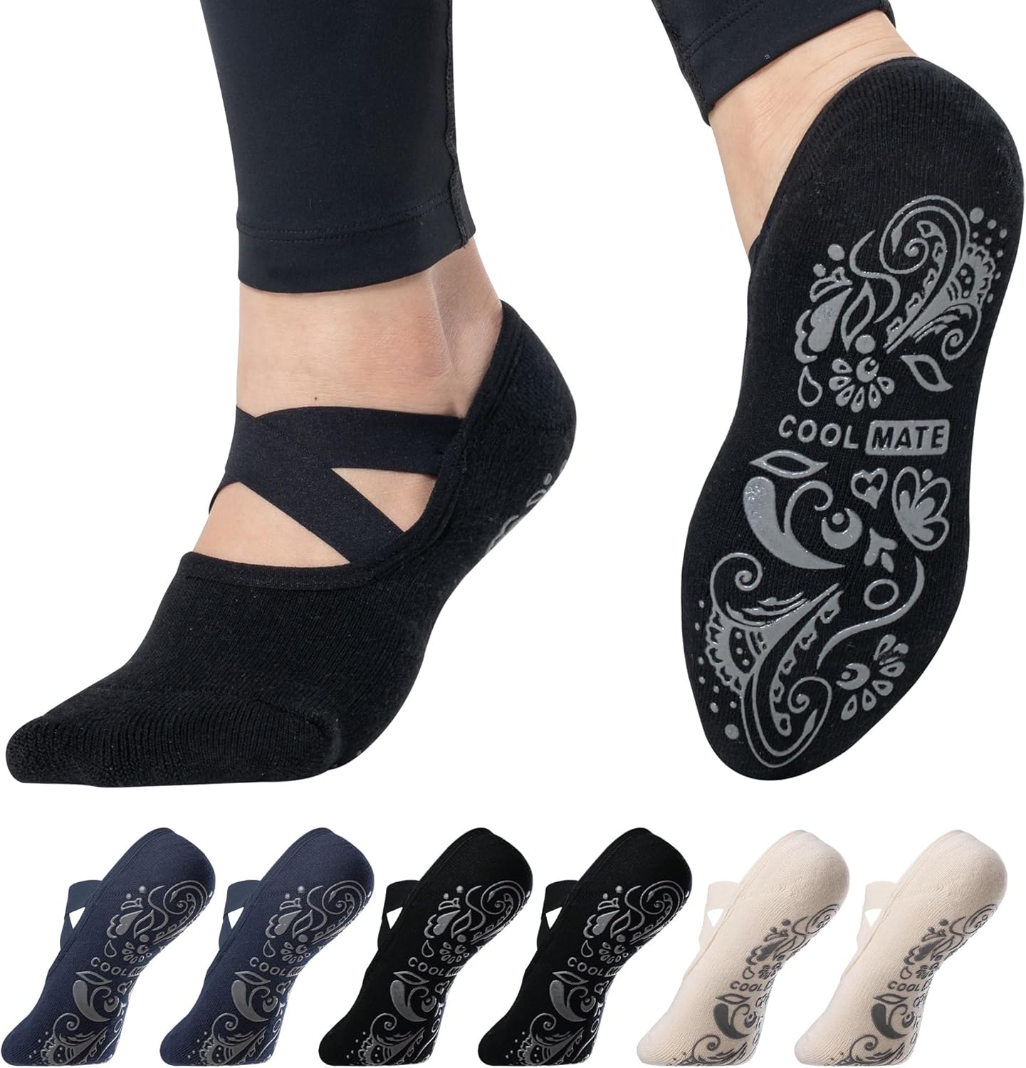 CoolMate Pilates Socks with Grips for Women, Yoga Socks