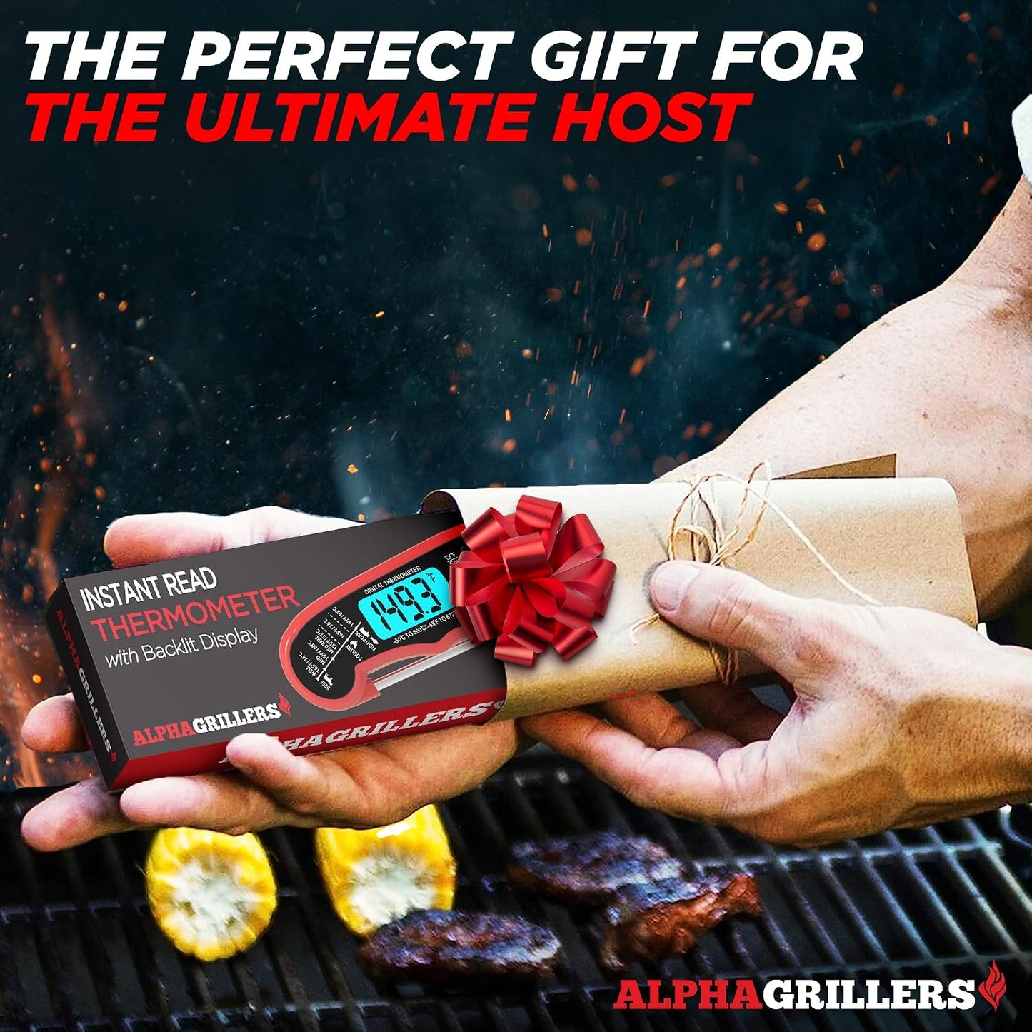 Alpha Grillers Instant Read Meat Thermometer Digital, Cooking, Food, Grill | 1-2 Second Ultra-Fast Response Time, Bright Backlit Display, Waterproof (IP67), Pre-Calibrated & Ready to Use