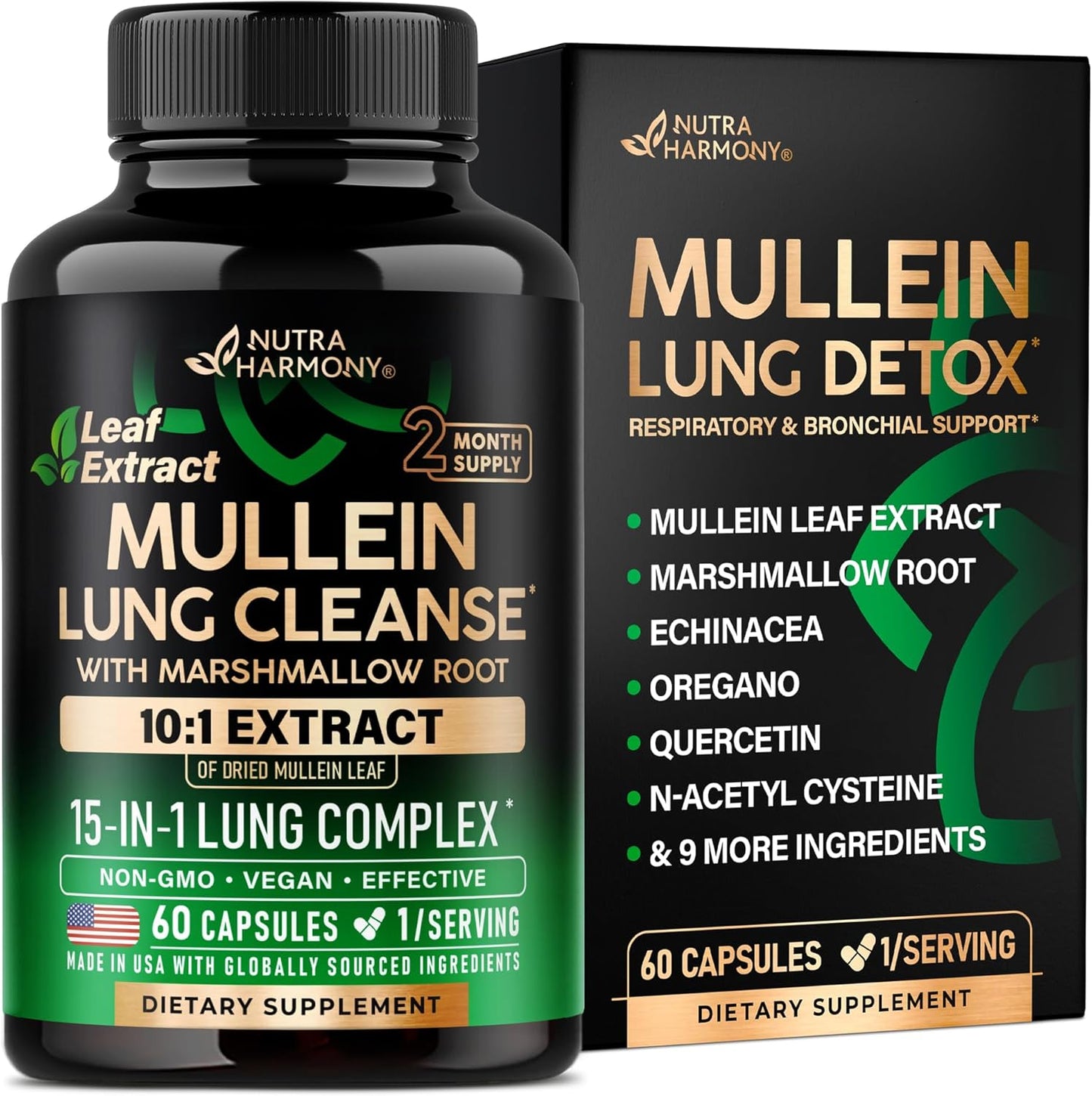 Mullein Lung Detox Supplement with Mullein Leaf 10:1 Extract and 15-in-1 Lung Support