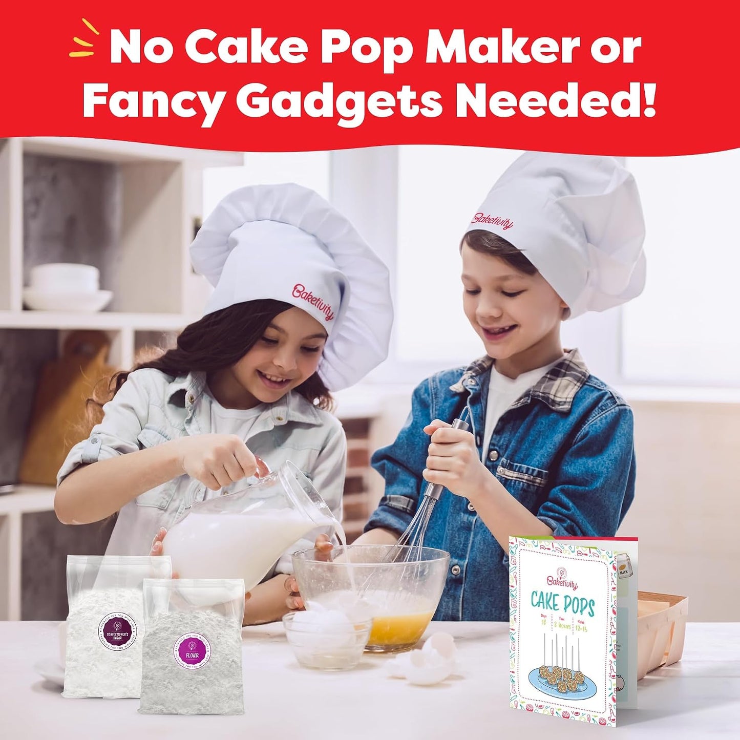 Baketivity DIY Cake Pop Kids Baking Kit with Pre-Measured Ingredients | Bake 10–12 Treats with Decorating Supplies, Activity Book, and Simple Recipe Gift Idea for Boys and Girls Ages 4-12