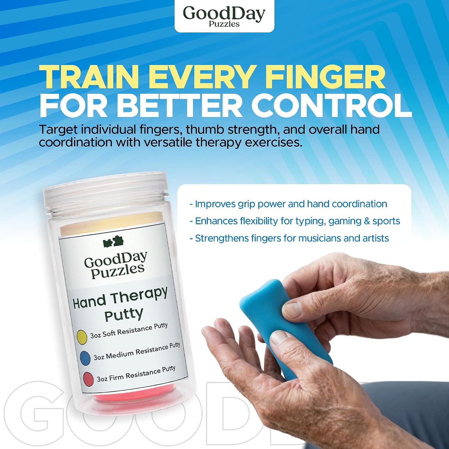 Hand Therapy Putty 3 Piece Set for Hand Strengthening and Stress Relief