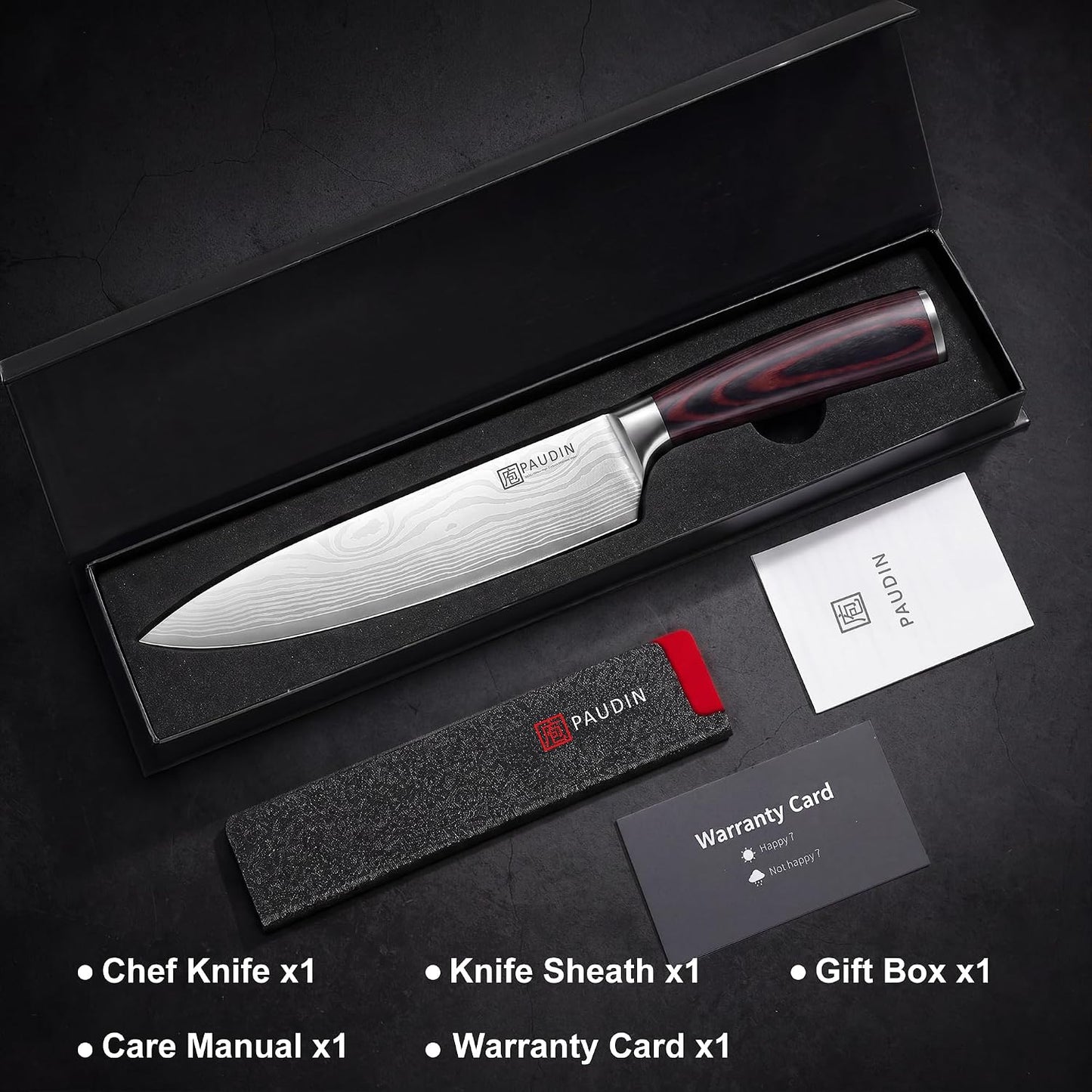 PAUDIN Chef Knife, 8 Inch High Carbon Stainless Steel Sharp Kitchen Knife with Ergonomic Handle, Gift Box for Family & Restaurant