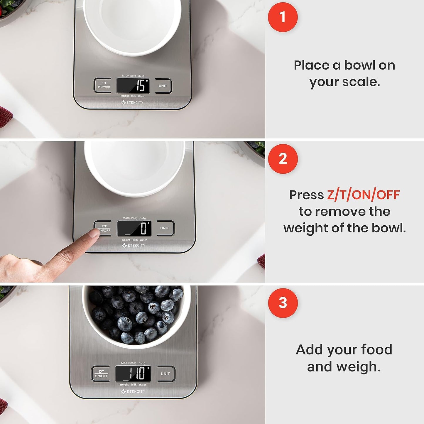 Etekcity Food Kitchen Scale, Digital Grams and Ounces, 11lb | Tare function, ideal for baking, weight loss, keto, meal prep, packages, liquids and jewelry, 304 Stainless Steel