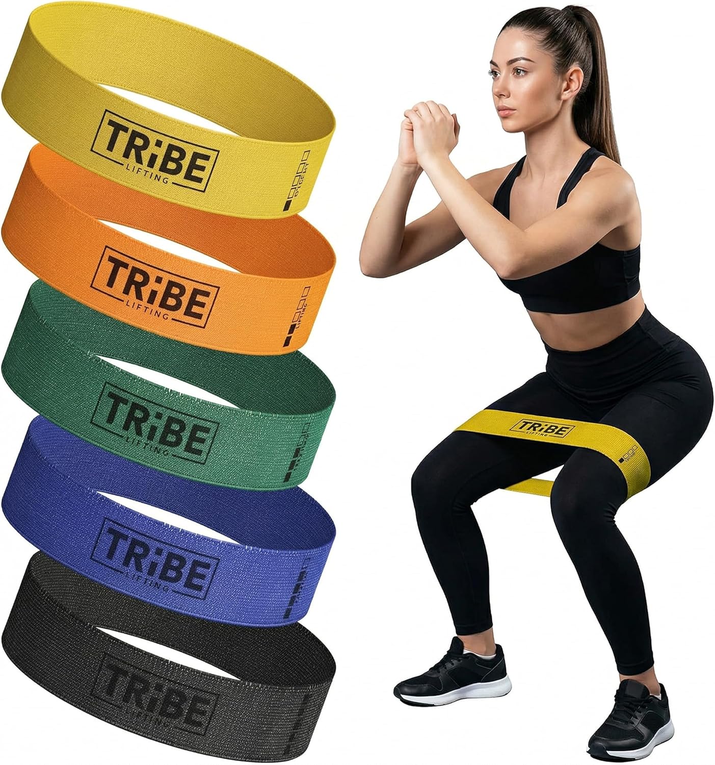 Tribe Fabric Resistance Bands for Working Out - 5 Piece Set for Legs and Glutes