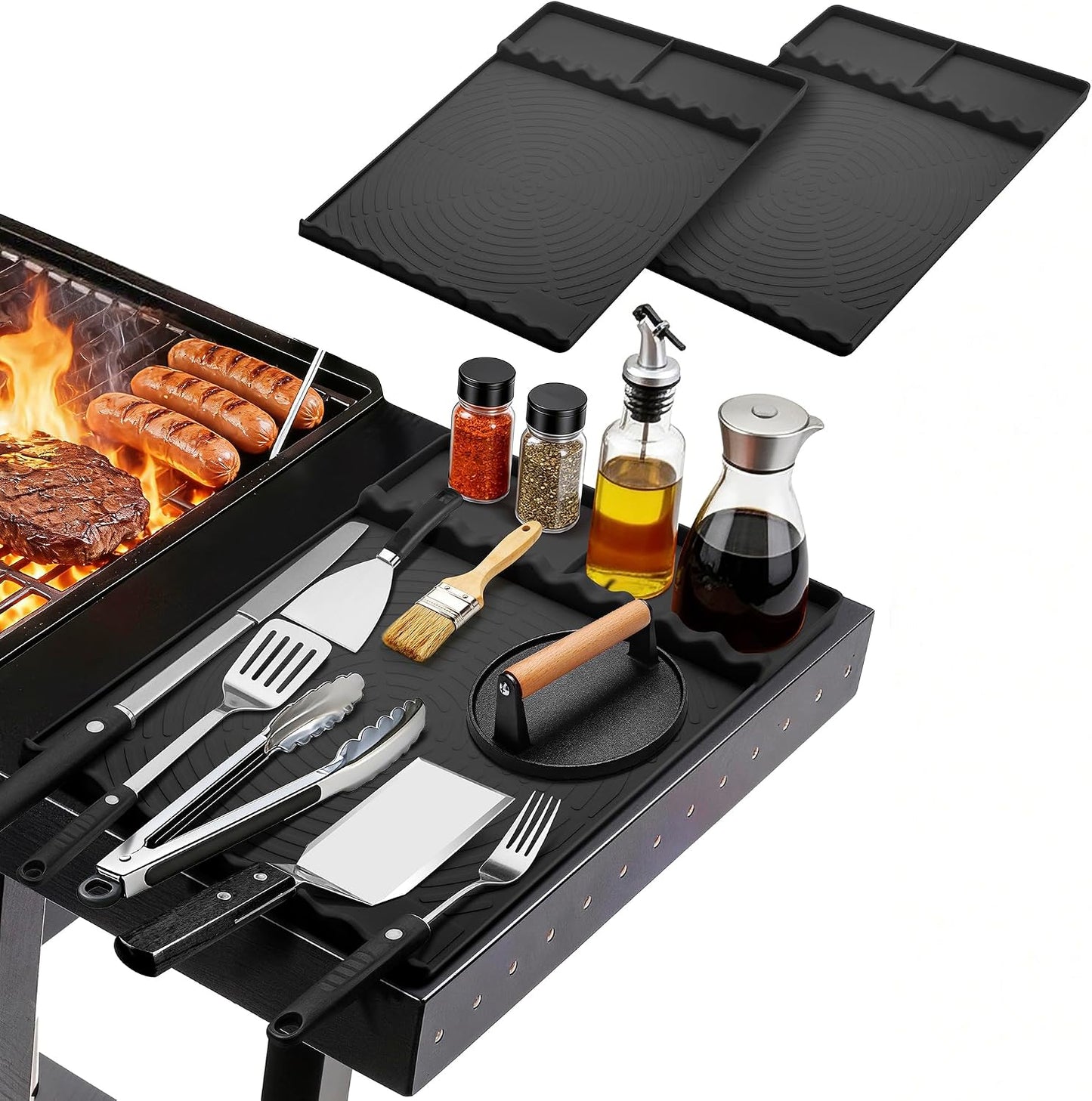 Silicone Grill Mat for Blackstone - BBQ Griddle Tools Side Mat with Drip Pad, Griddle Tools Mat for Outdoor Kitchen Countertop, BBQ Grill Accessories Gifts for Men (Orange)