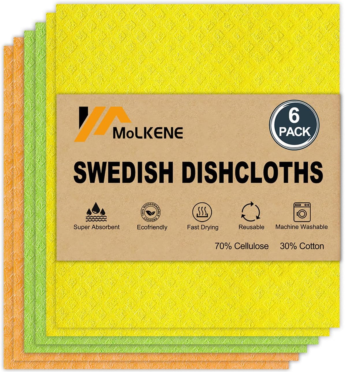 MoLKENE Swedish Dish Cloths - 10 Pack Reusable Kitchen Dishcloths - Ultra Absorbent Dish Towels for Washing Dishes - Cellulose Sponge Cloth Cleaning Rag - Assorted