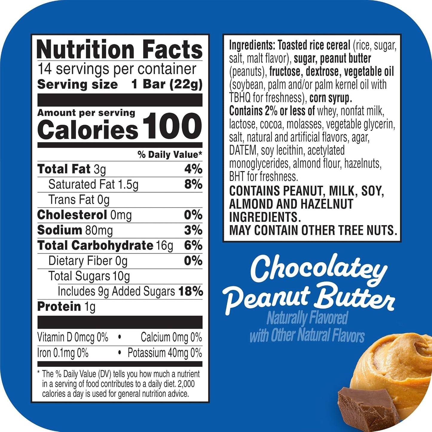 Rice Krispies Crispy Rice Squares, 10.8oz Box, 14 Count, Chocolatey Peanut Butter