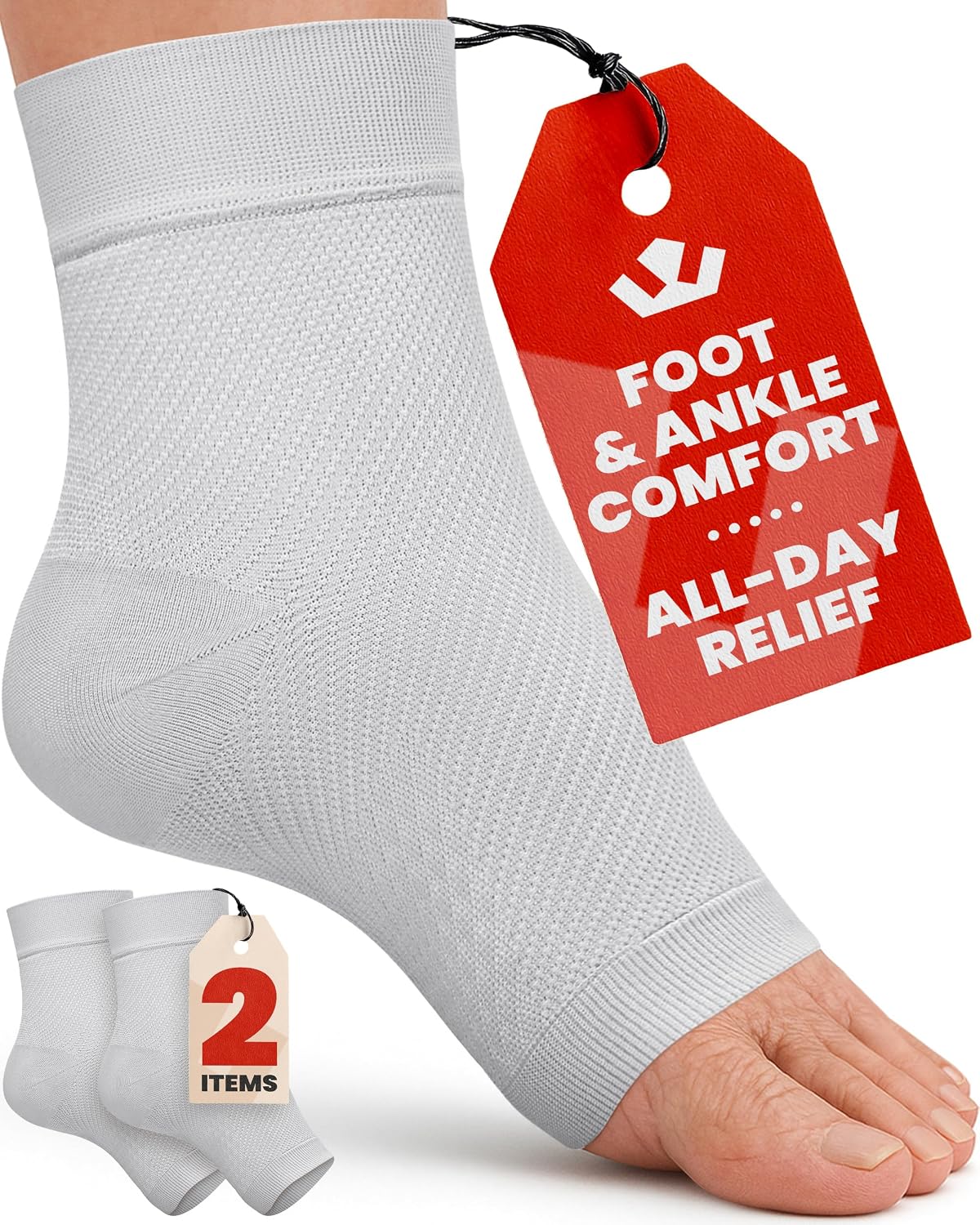 KEMFORD Ankle Compression Sleeve - 20-30mmHg, Beige, M