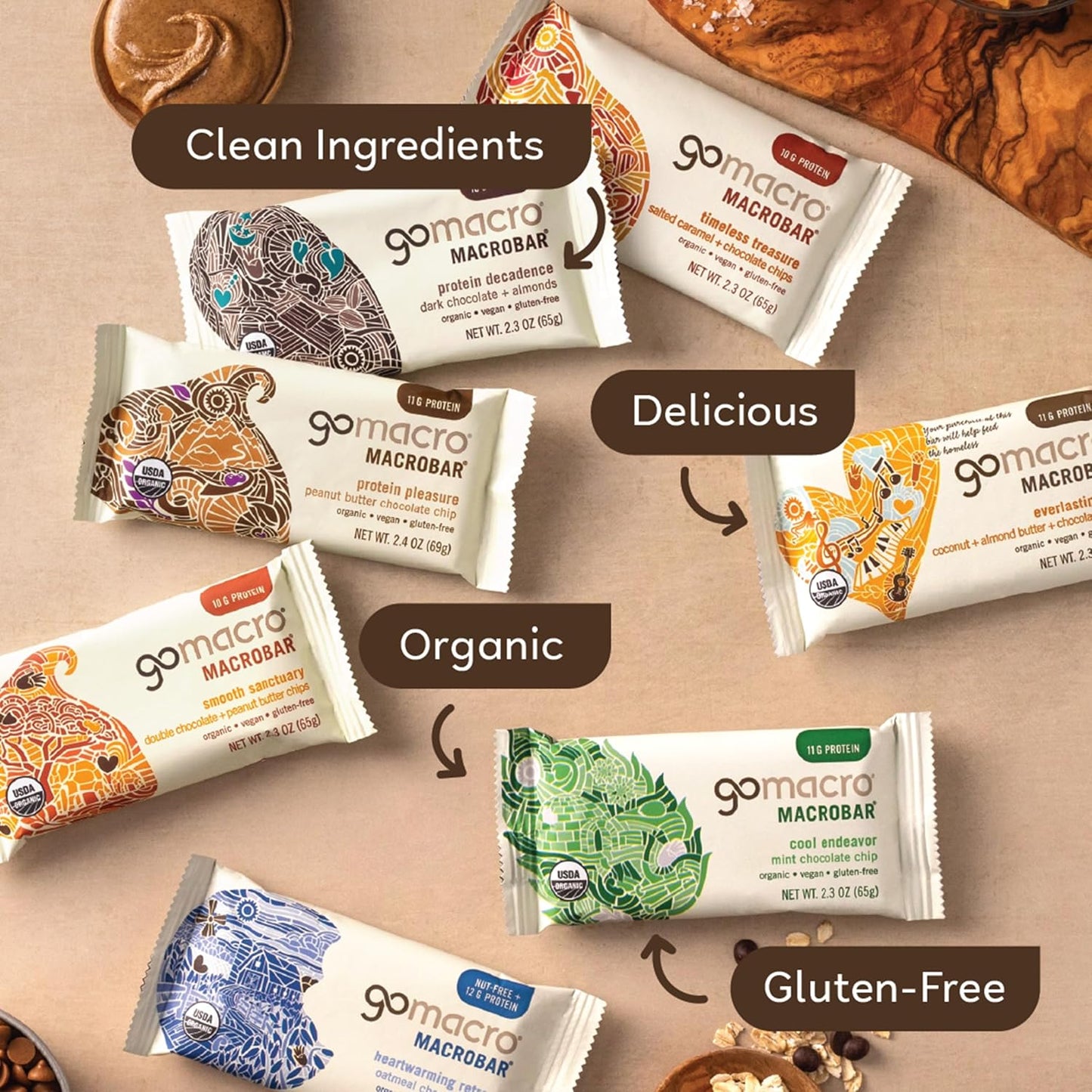 Organic Vegan Protein Bar Variety Pack 12 Count 2.3-2.4 Ounce Bars