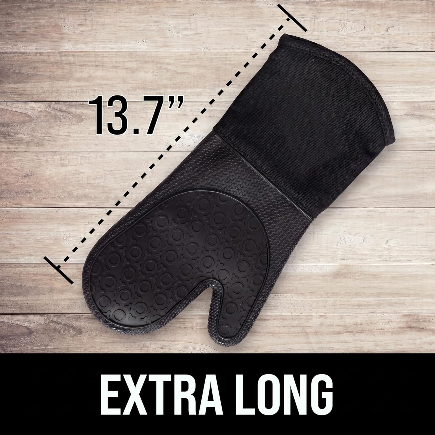 BPA-Free Silicone Oven Mitts Ultra Heat Resistant up to 500°F - Oven Mitts with Thick Cotton Liner - Long Slip Resistant Pot Holders, Flexible Oven Gloves - Black 13.7"