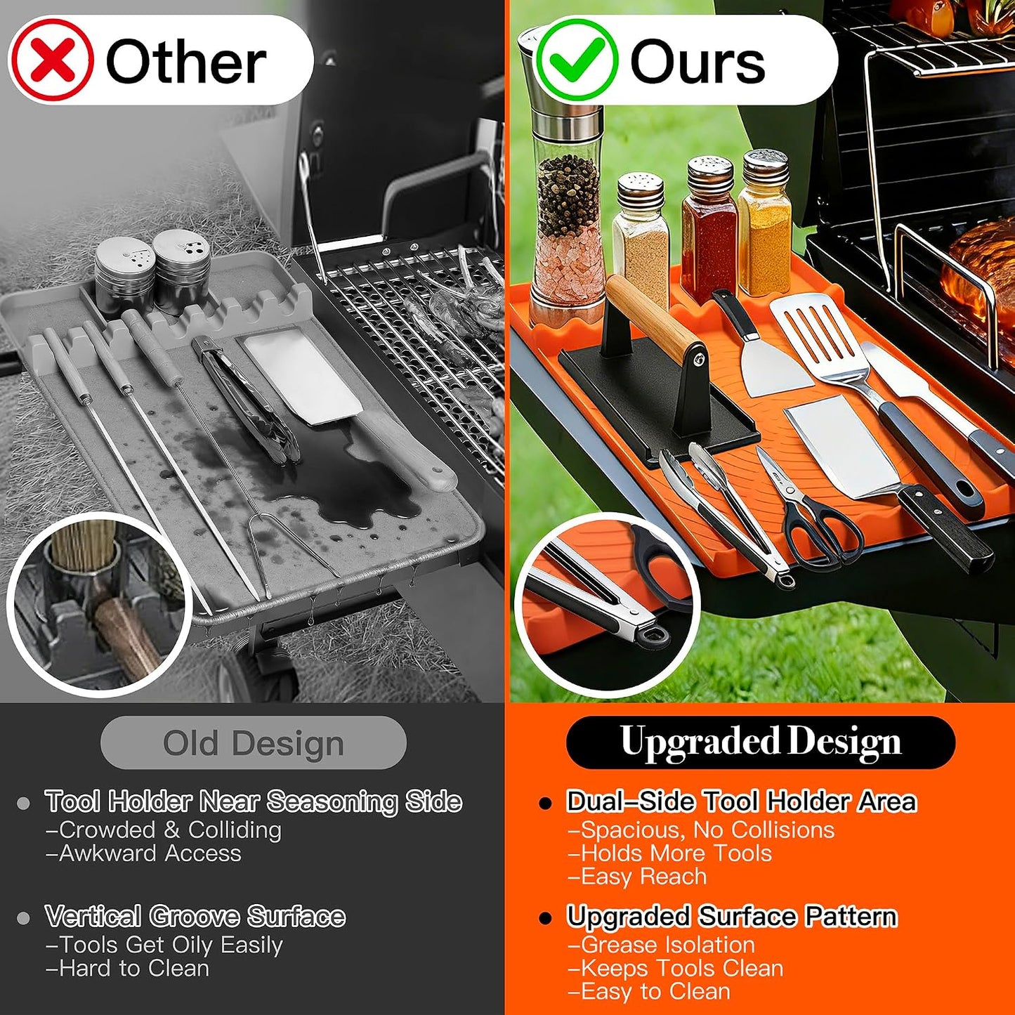 Silicone Grill Mat for Blackstone - BBQ Griddle Tools Side Mat with Drip Pad, Griddle Tools Mat for Outdoor Kitchen Countertop, BBQ Grill Accessories Gifts for Men (Orange)