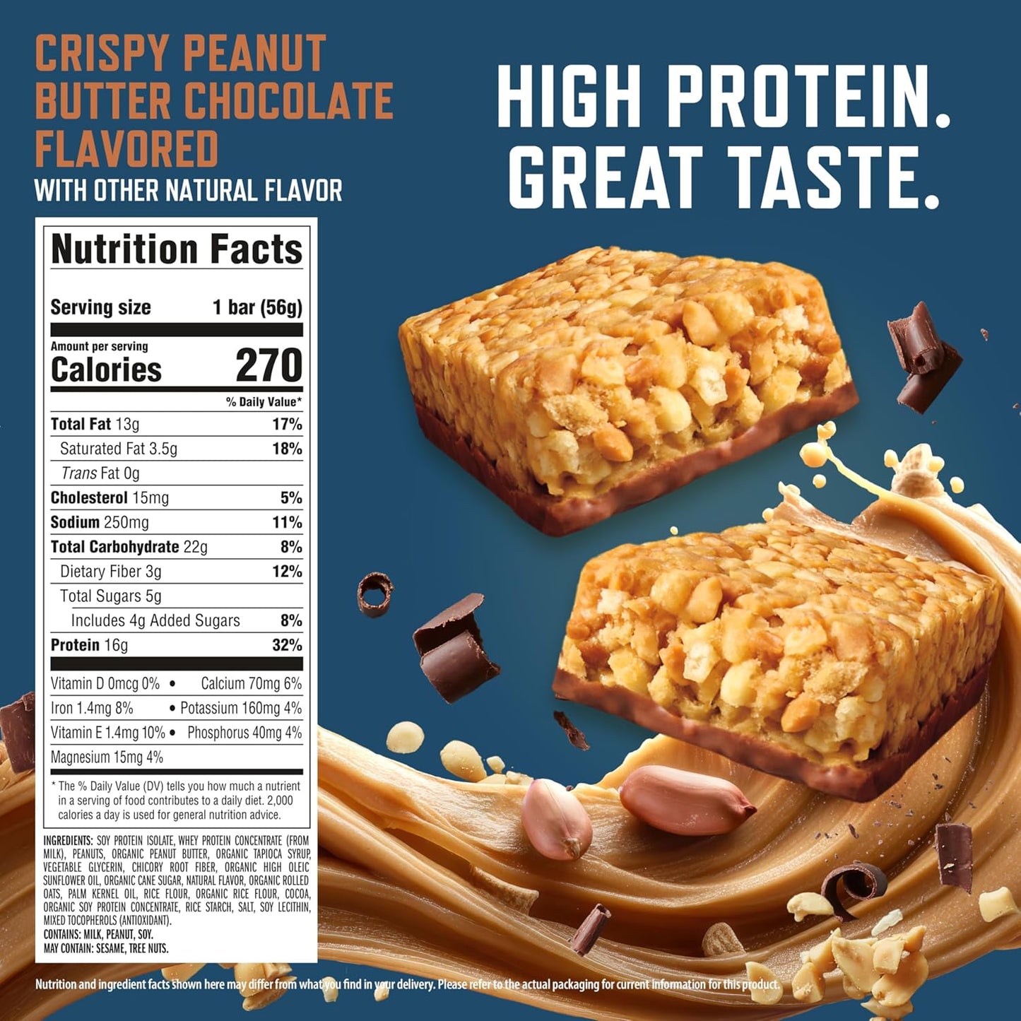 CLIF BUILDERS Protein Bars - Crispy Peanut Butter Chocolate Flavored - 16g Protein - Gluten Free - 1.97 oz. (6 Pack)