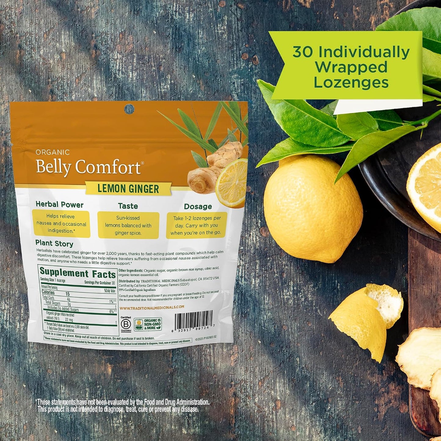 Traditional Medicinals Organic Belly Comfort Lozenges Lemon Ginger