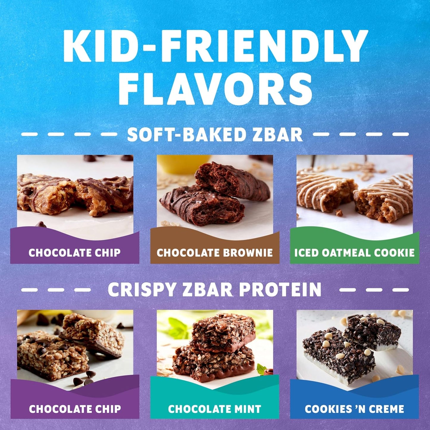 Zbar Protein Variety Pack Soft-Baked Energy Snack Bars with Organic Oats 6 Flavors Granola Bars