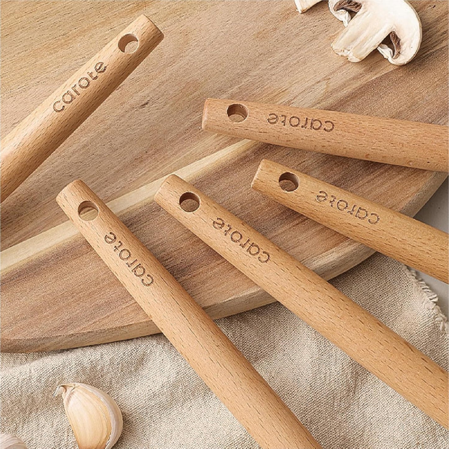 CAROTE 10-Piece Kitchen Utensils Set with Wood Cool-Touch Handles, Cream | Silicone Cooking Utensil, Food Grade, Nonstick Cookware Friendly, BPA-Free, Heat-Resistant, Everyday Home Essentials, Gifts