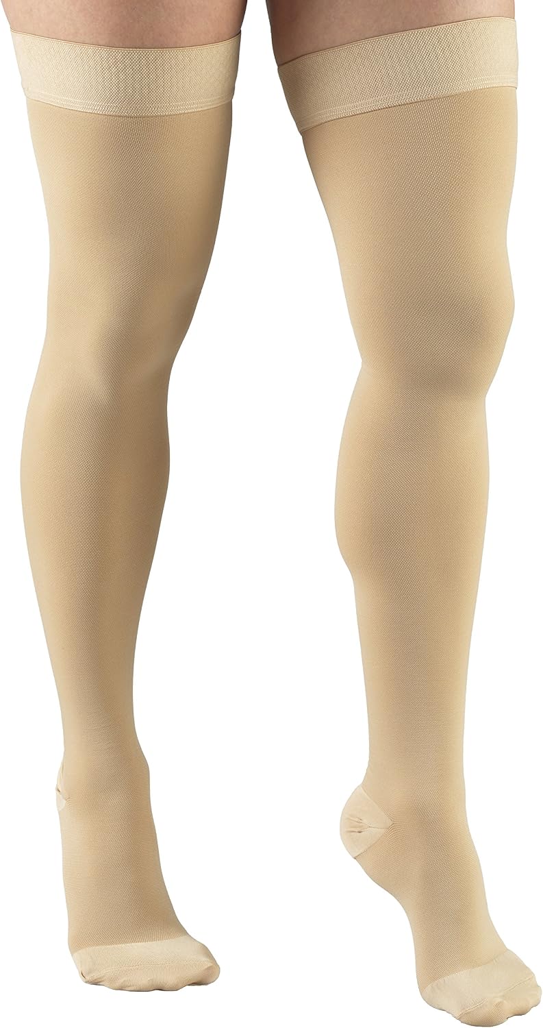 Truform 20-30 mmHg Compression Stockings, Thigh High, Beige, Large, Unisex