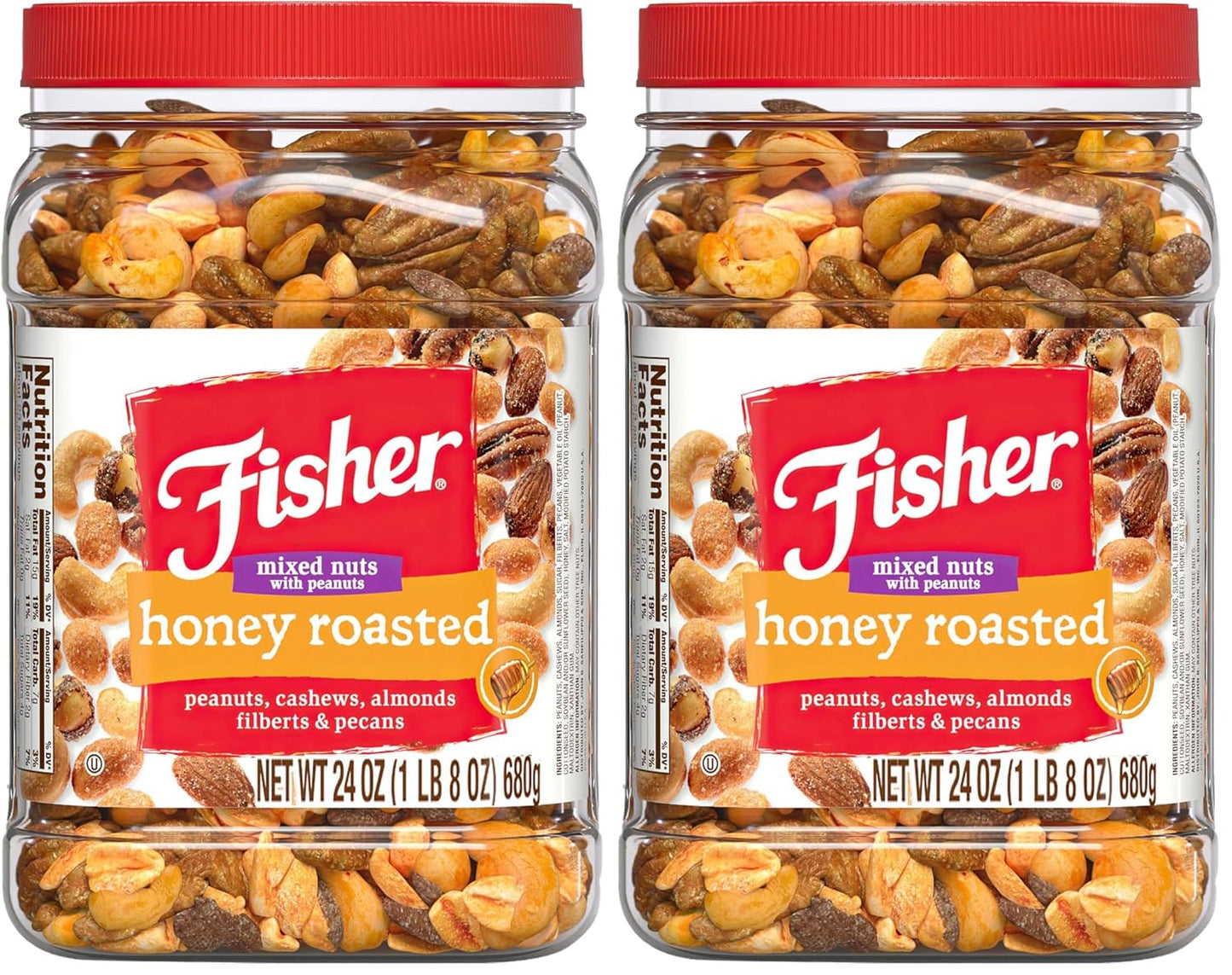 Fisher Snack Honey Roasted Mixed Nuts with Peanuts, 24 Ounces, Reusable Canister