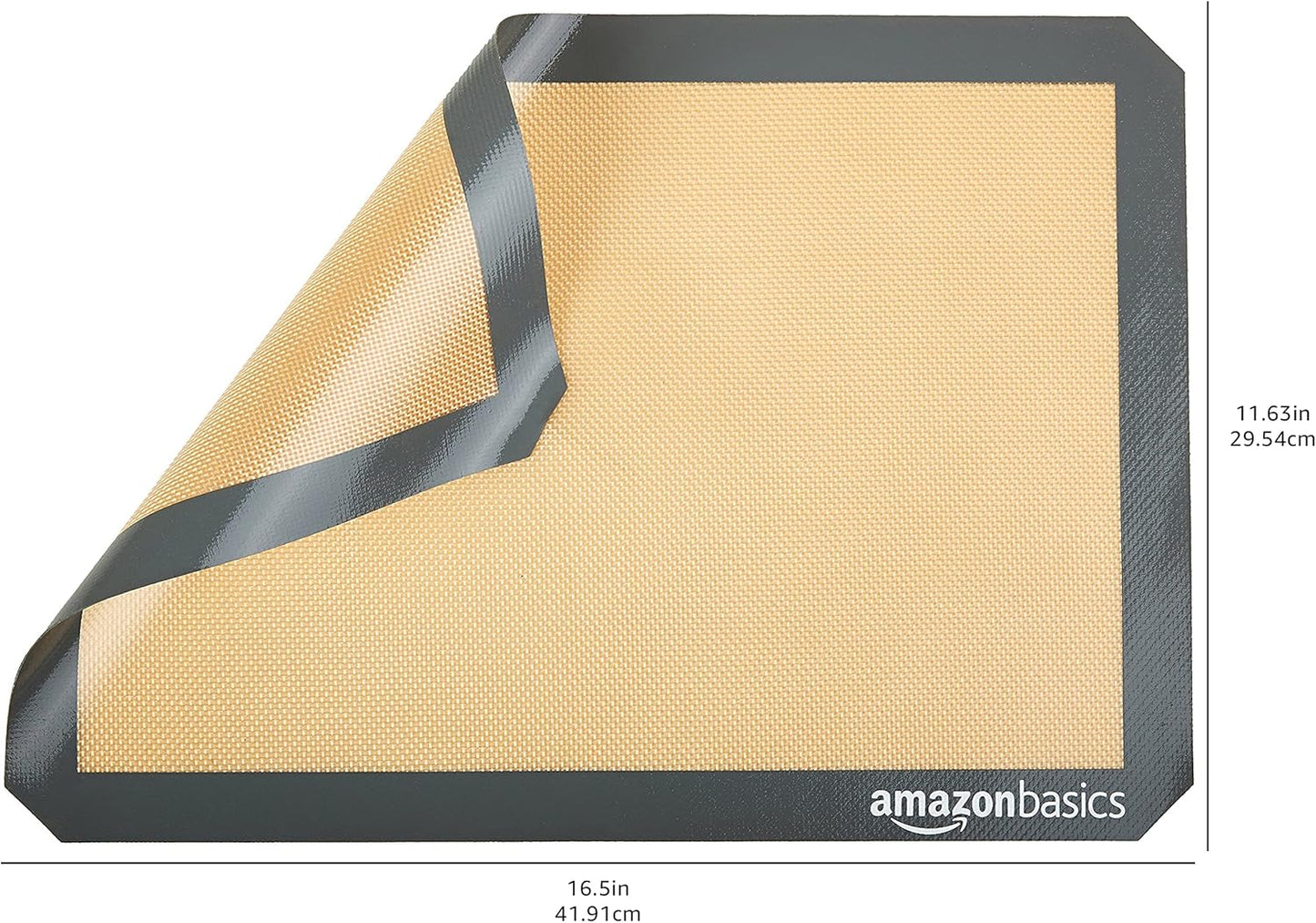 Amazon Basics Silicone Rectangular Baking Mat, Non-Stick, Reusable, Dishwasher Safe, Food Safe, Heat Resistant, 16.5" x 11.6", Beige/Gray, 2-Pack