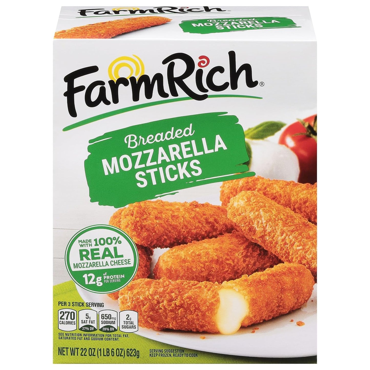 Farm Rich Breaded Mozzarella Cheese Sticks, 22 oz, Frozen Party Appetizer & Snack
