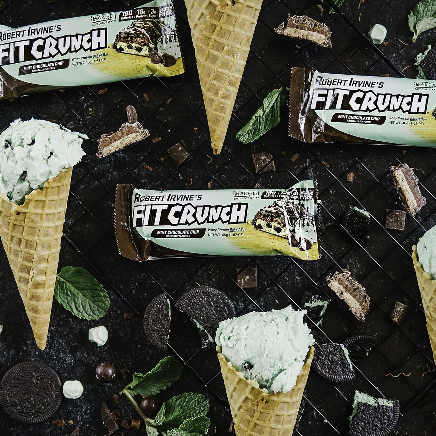 FITCRUNCH Snack Size Protein Bars, 6-Layer Baked, 18 Bars, Mint Chocolate Chip
