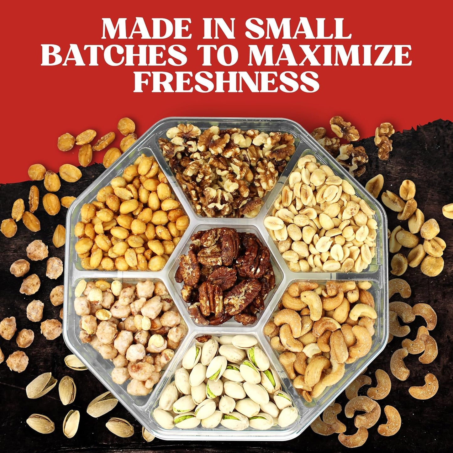7 Sectional Platter Gift Basket with Freshly Roasted Nuts