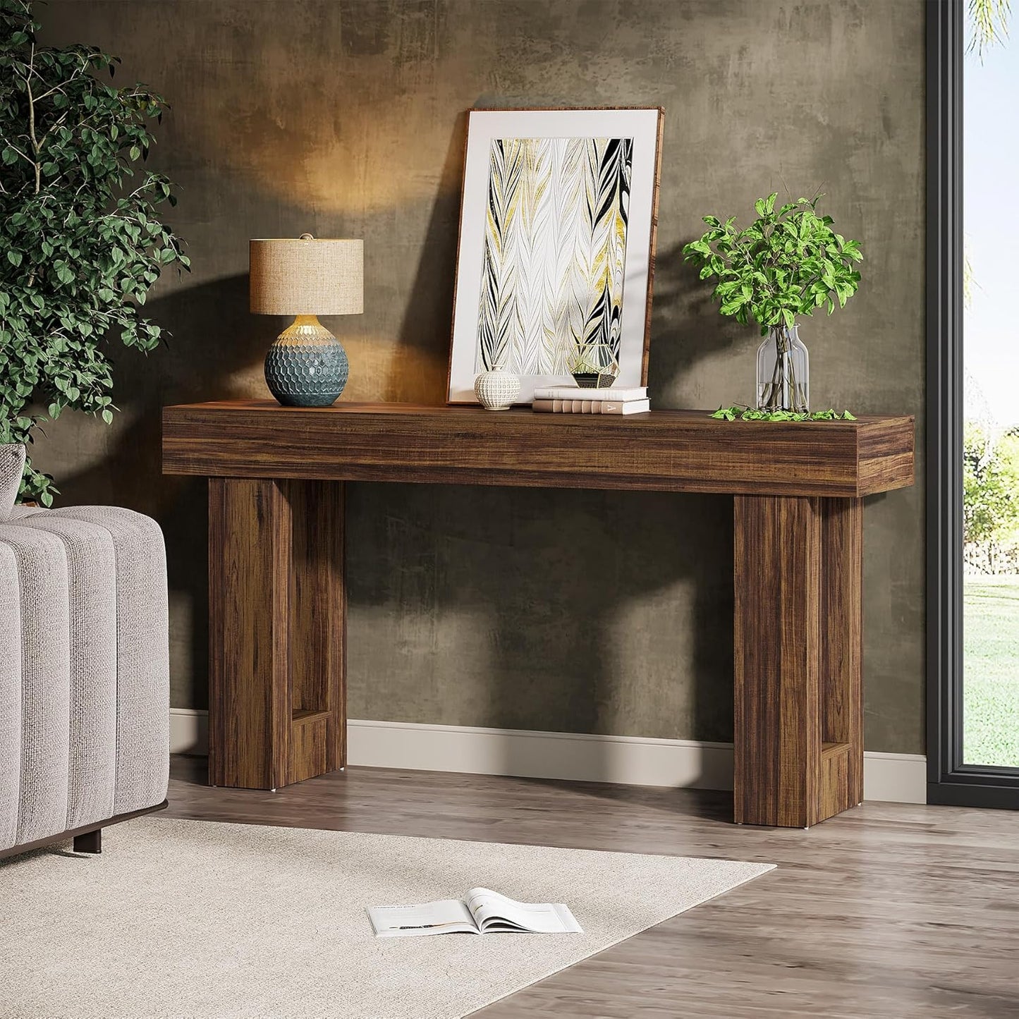 Tribesigns 63-Inch Long Console Table, Wooden Rectangular Sofa Table Behind The Couch, Farmhouse Entryway Table for Entrance, Hallway, Living Room (Rustic Brown)