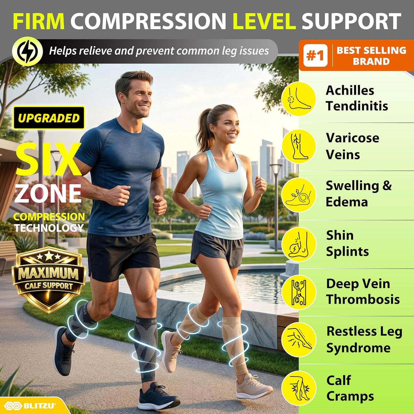 BLITZU Calf Compression Sleeve for Runners and Athletes