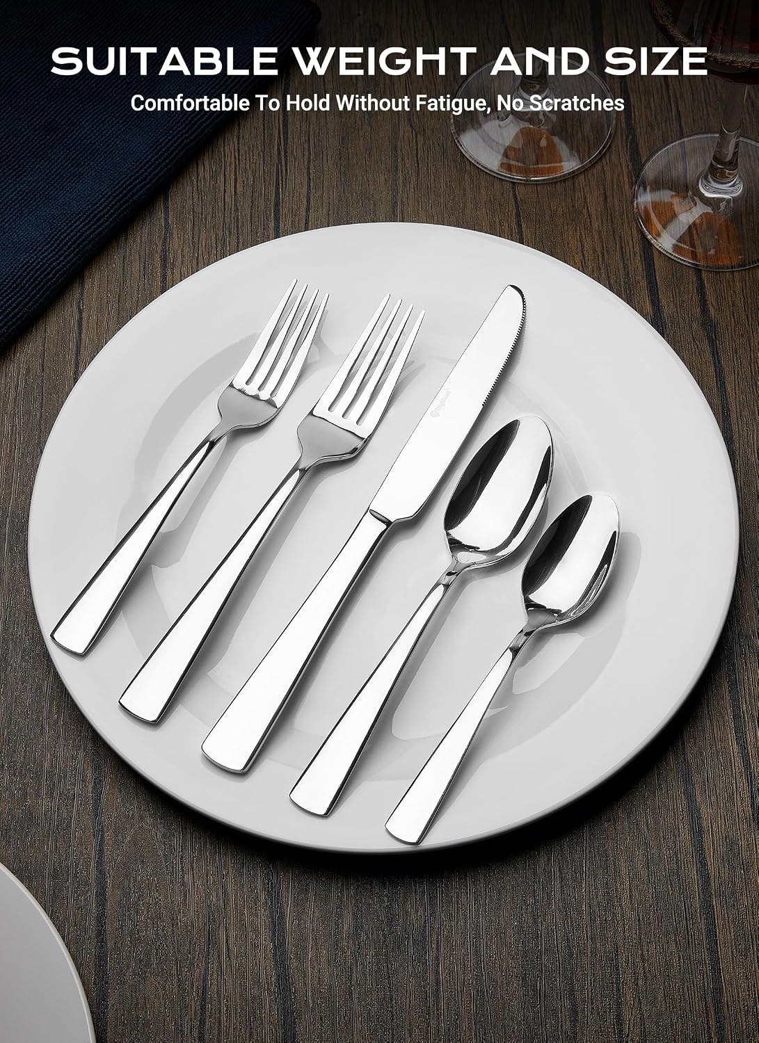 45-Piece Stainless Steel Silverware Set for 8, Dishwasher Safe | For Home, Restaurant & Travel, Heavy-Duty 45pc Set, Includes 8 Steak Knives, Mirror-Polished & Rust-Proof, Ergonomic Design