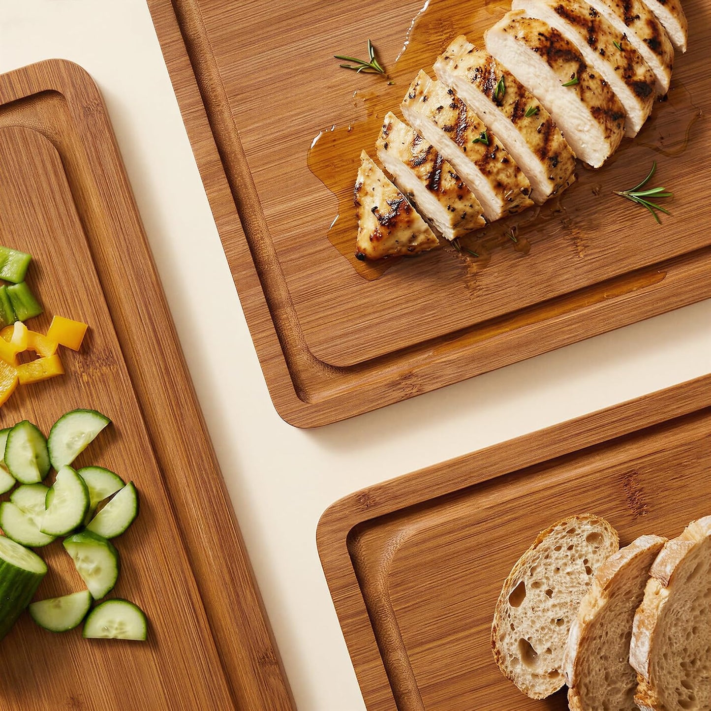 ROYAL CRAFT WOOD Wooden Cutting Boards for Kitchen Meal Prep & Serving - Bamboo Non Toxic Cutting Board Set with Deep Juice Groove Side Handles - Charcuterie & Chopping Butcher Block for Meat (3 Pcs)