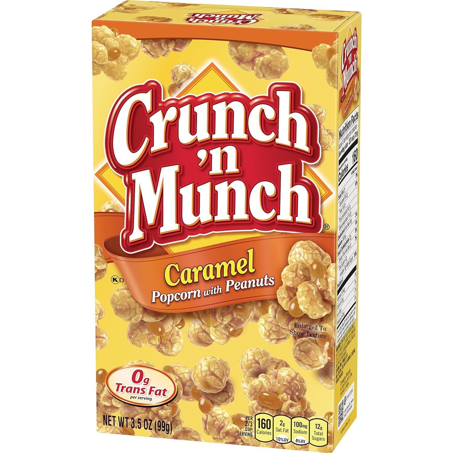 Snack box of caramel popcorn with peanuts, 3.5 oz, 12-pack