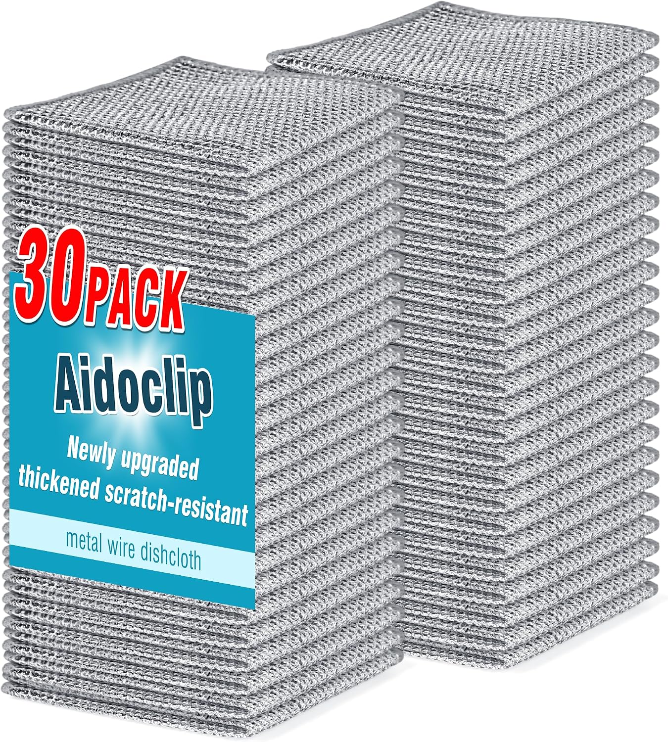 Aidoclip Non-Scratch Steel Wool Dishcloths Kitchen Scrubbers | Durable Pads Handle Wet or Dry Scrubbing on Dishes, Sinks and Cookware, Helping Lift Grease Without Scratching Surfaces.