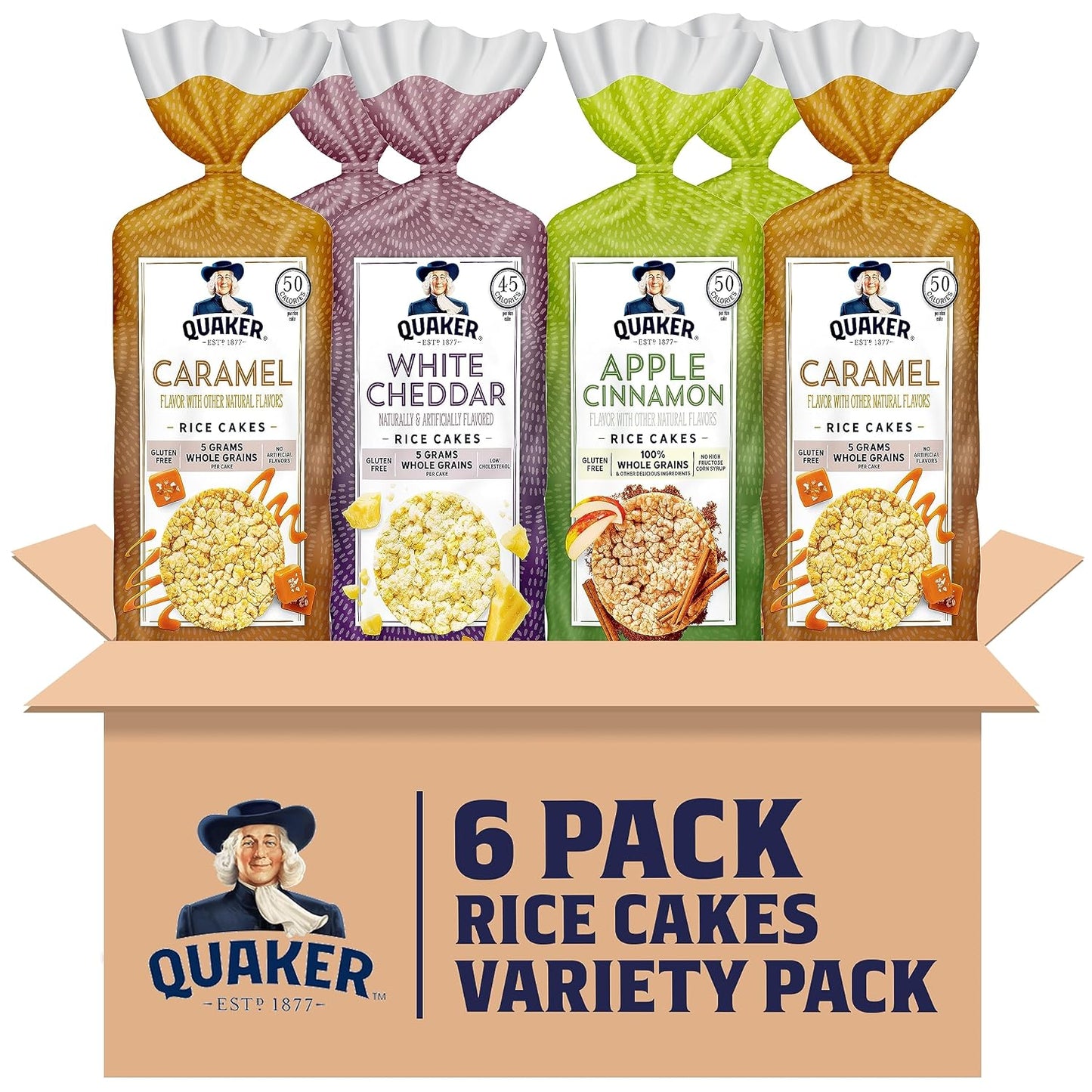 Quaker Large Rice Cakes, 3 Flavor Variety Pack, Gluten Free, 6 Count