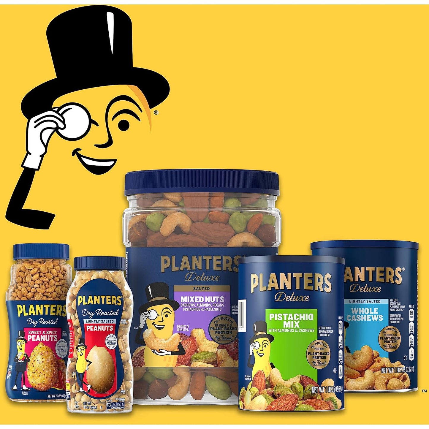 PLANTERS Lightly Salted Mix Nuts - 15 Oz Canister, Plant-Based Protein, Party Snack