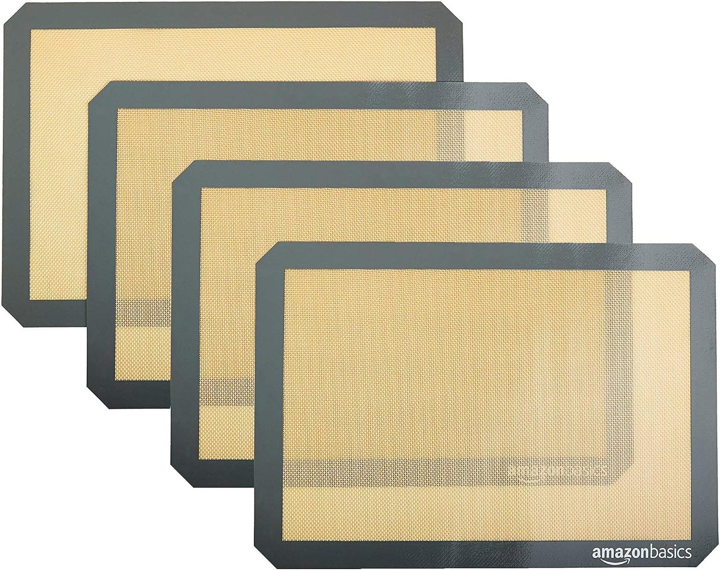 Amazon Basics Silicone Rectangular Baking Mat, Non-Stick, Reusable, Dishwasher Safe, Food Safe, Heat Resistant, 16.5" x 11.6", Beige/Gray, 2-Pack