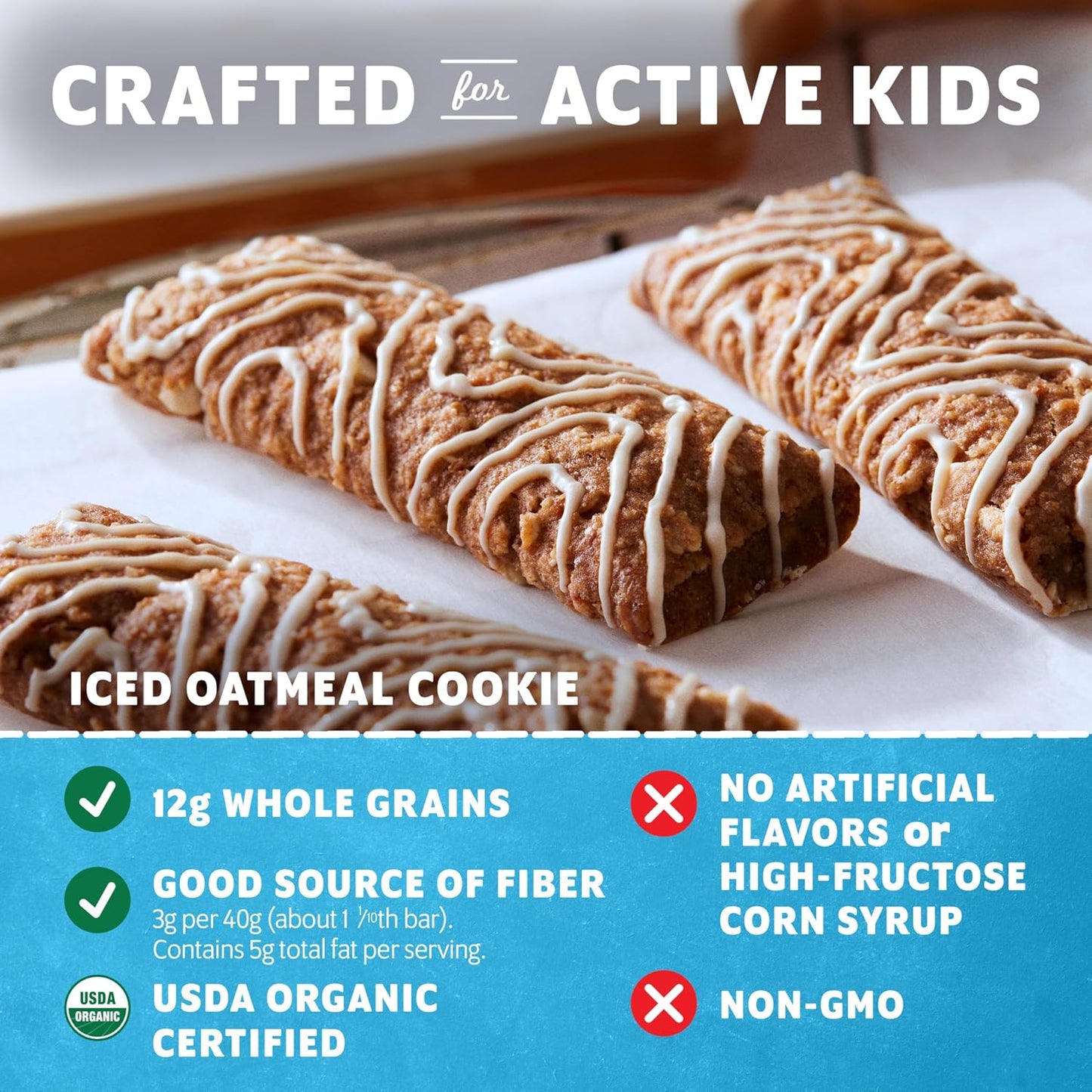 Soft-baked oatmeal cookie energy snack bars for kids, 18-pack, USDA organic, non-GMO