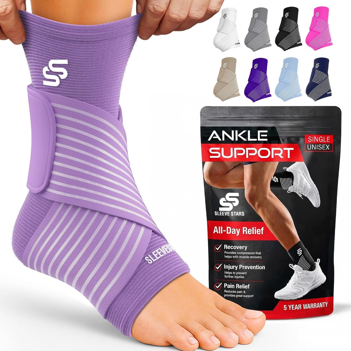 Sleeve Stars Ankle Brace for Women & Men, Compression Sleeve for Plantar Fasciitis Relief