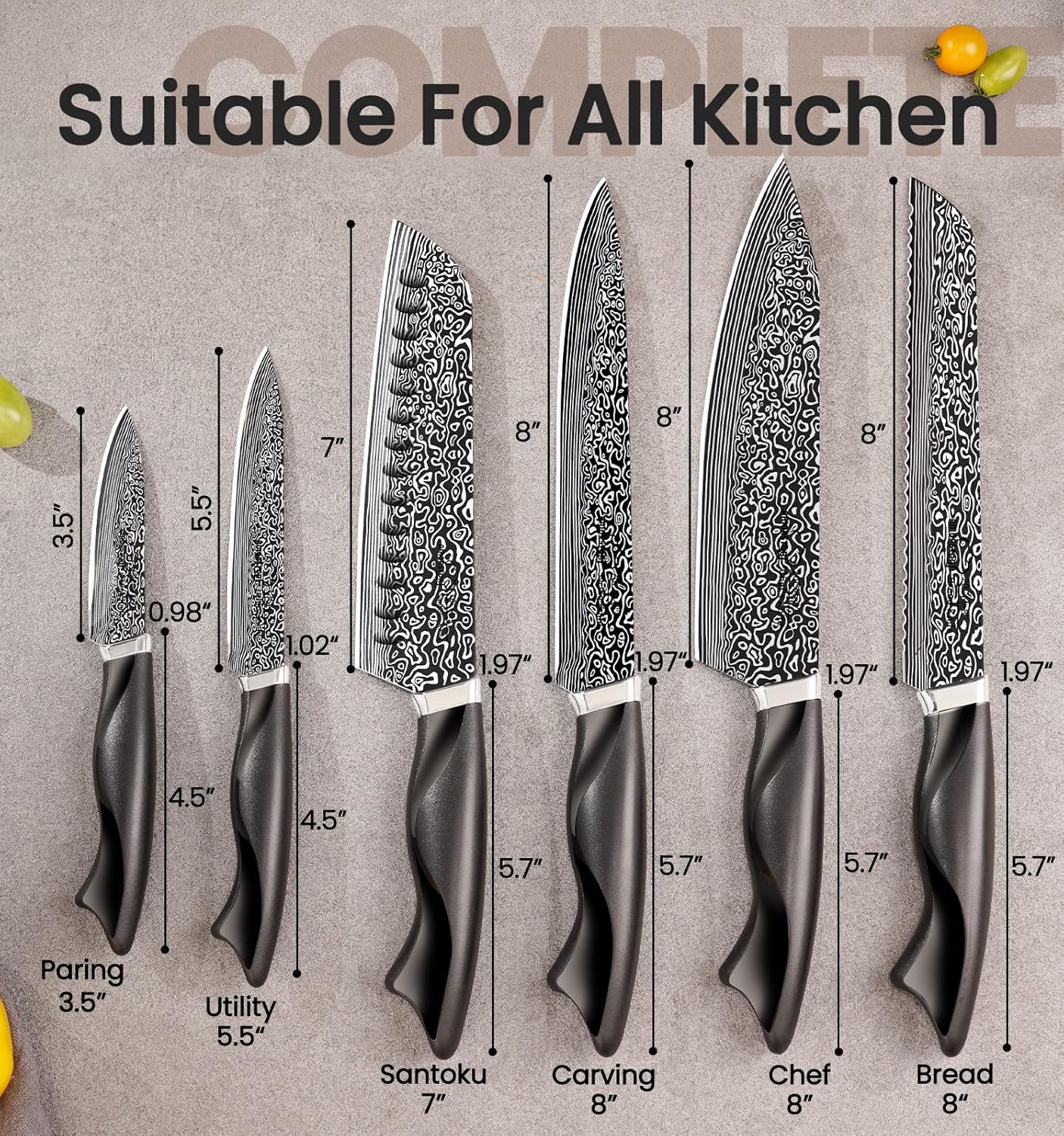 Knife Set, 15 Pieces Kitchen Knife Set with Built in Sharpener, High Carbon German Stainless Steel Knife Block Set, Dishwasher Safe, Fathers Day Gift for Men