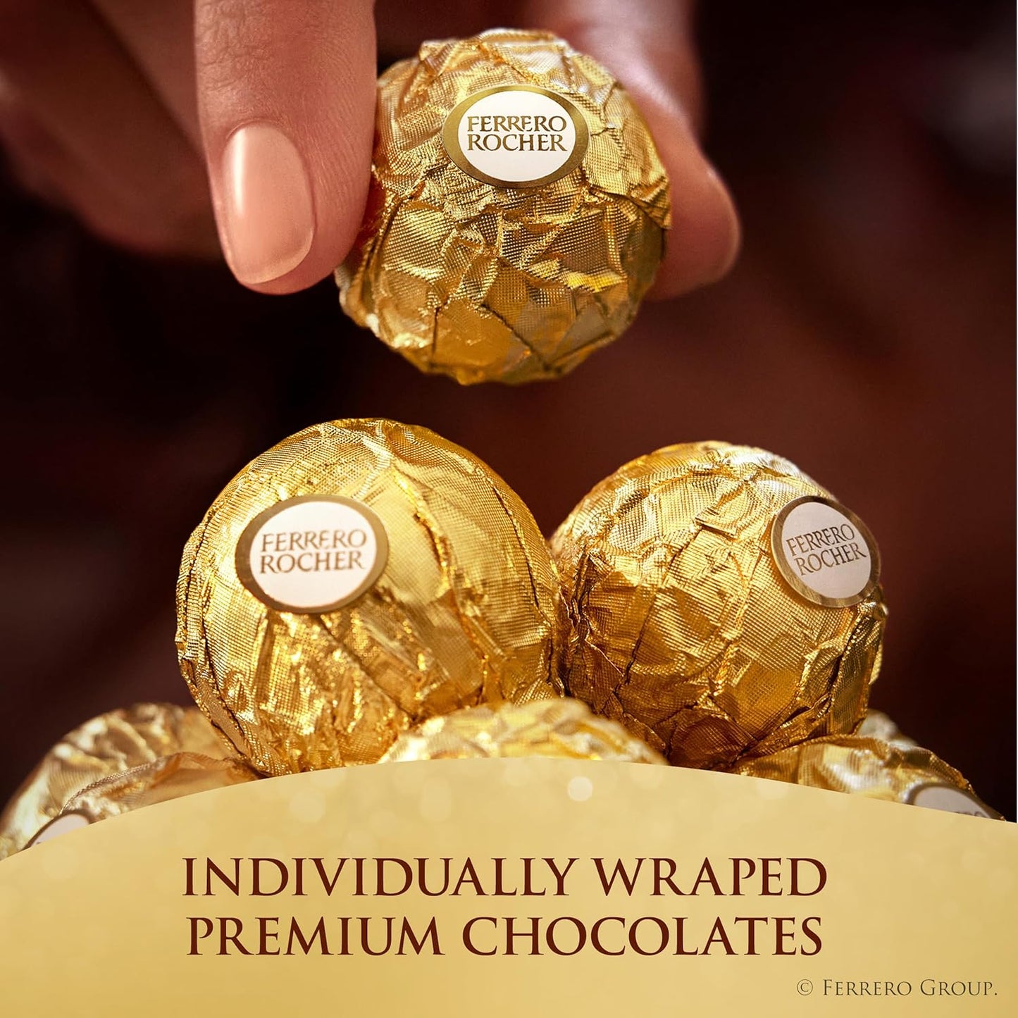 Ferrero Rocher Gourmet Hazelnut Milk Chocolate Gift Box, 24 Individually Wrapped Chocolates, 10.6 oz
