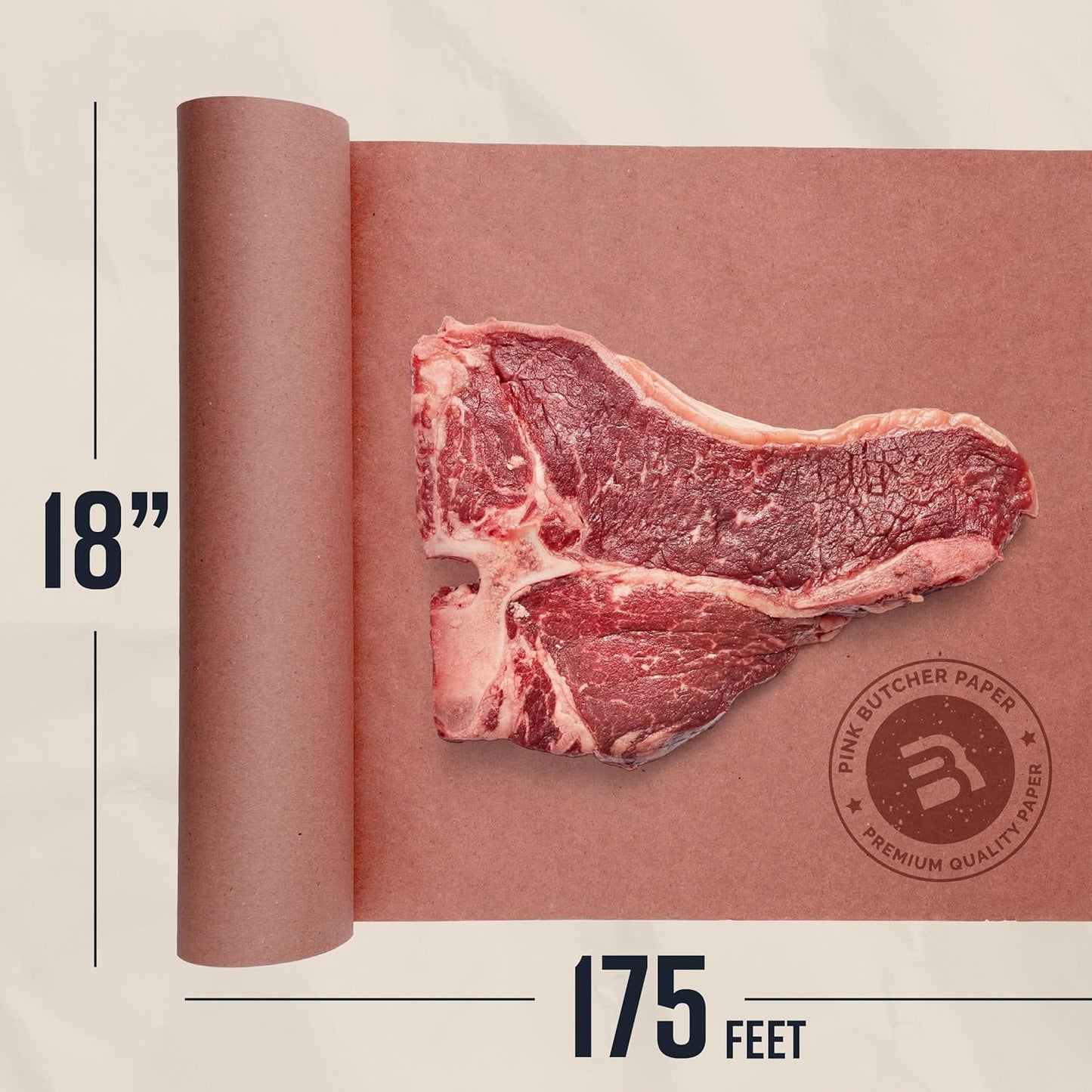 Bryco Goods Pink Butcher Paper Roll 18"x175' (2100 Inch) - USA Made - Food-Grade Peach Butcher Paper for Smoker, BBQ, Grilling, Smoking Meat - Unbleached, Uncoated & Unwaxed