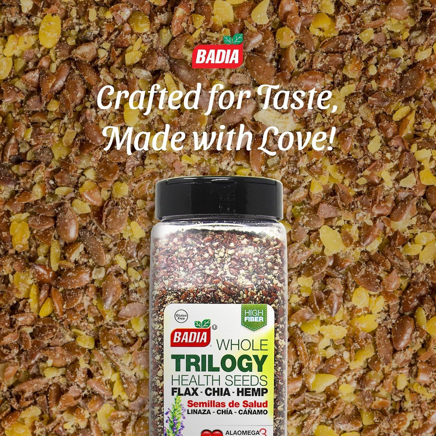 Badia Trilogy Health Seed Blend, Gluten-Free, High Fiber, Omega-3, 21 oz, Flax, Chia, Hemp Seeds