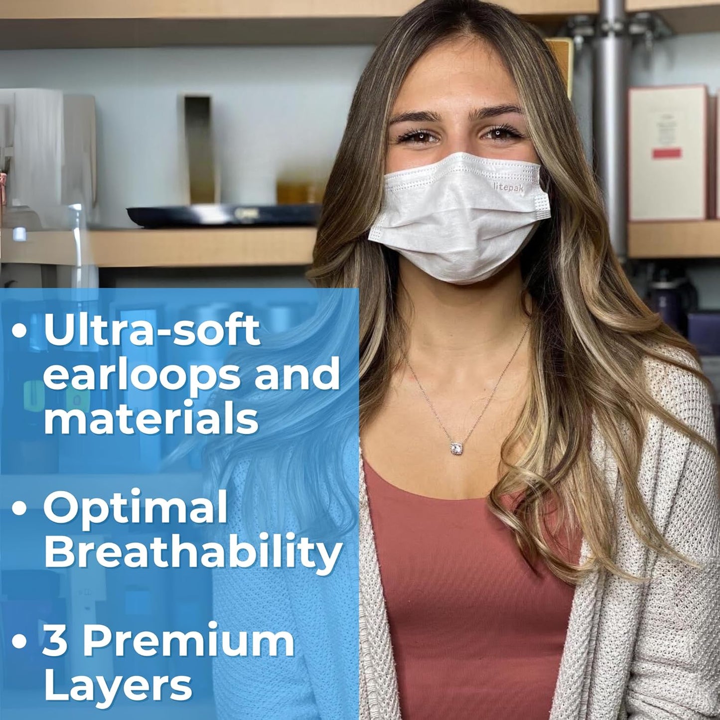 Litepak 125-Pack Premium Disposable Face Masks with Comfort Earloops Blue
