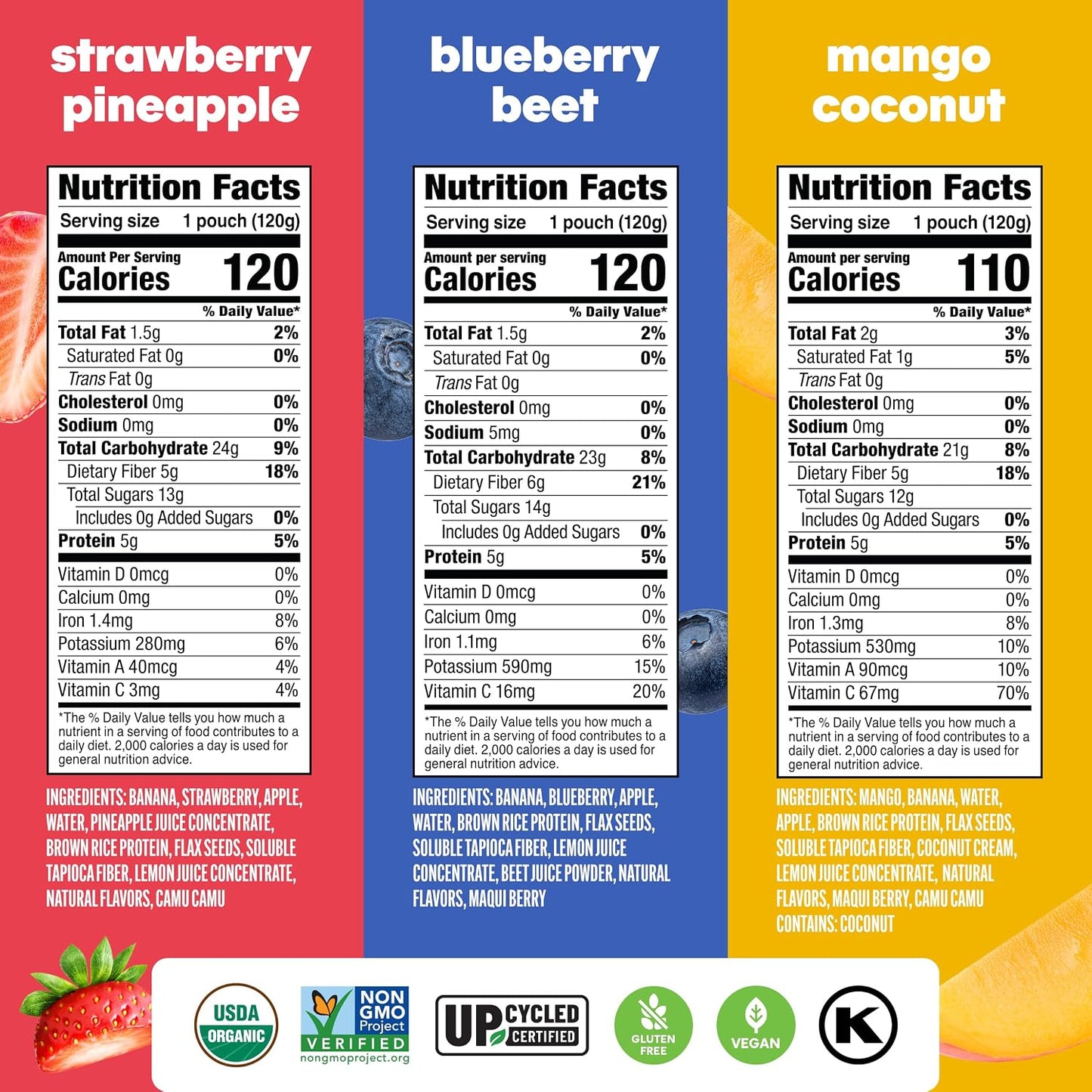 Noka Superfood Fruit Smoothie Pouches Variety Pack, 12 Count, 4.22 oz, Made in USA