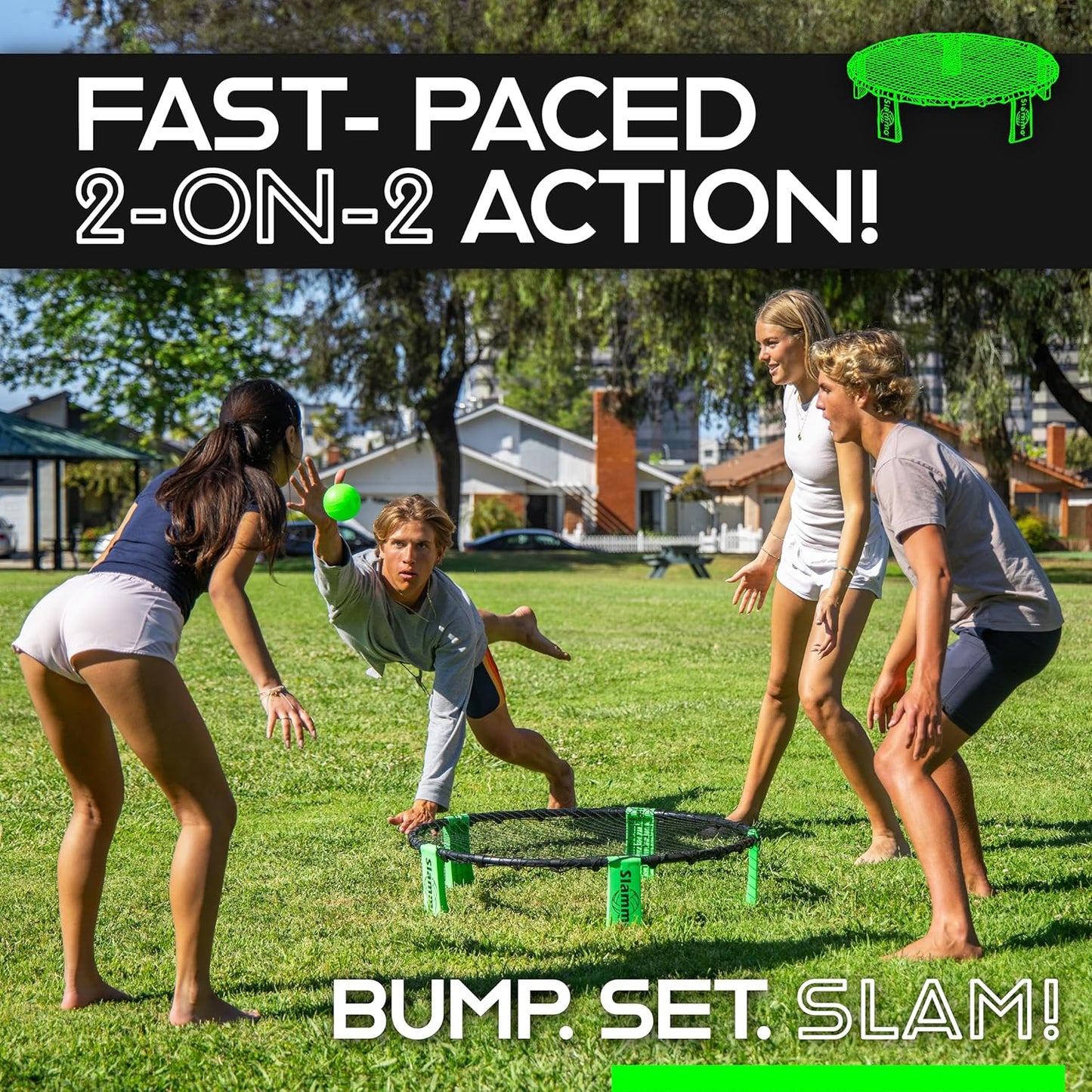 GoSports Slammo Game Set (Includes 3 Balls, Carrying Case and Rules) - Outdoor Lawn, Beach & Tailgating Roundnet Game